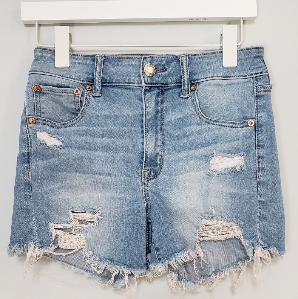 AEO Ne(x)t Level Stretch Hi Rise Midi Denim Shorts